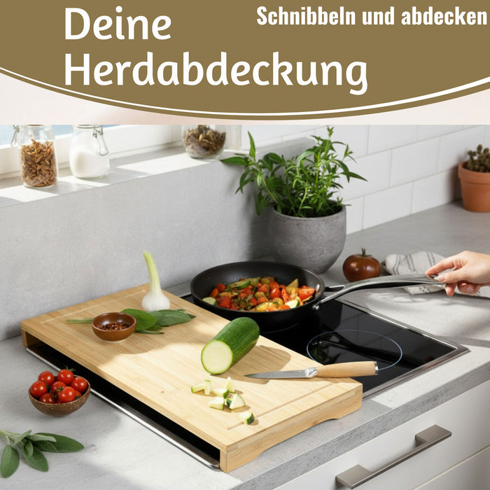 KI-generiertes Bild,XL Holz Schneidebrett Herdabdeckplatte 54x28cm Bambus Küchenbrett Holzbrett Saftrille