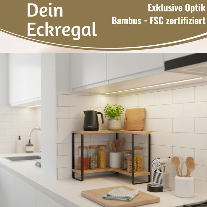 KI-generiertes Bild,Küchenregal Eckregal Holz 30x30cm stehend 2 Ebenen Aufbewahrungsregal Gewürzregal