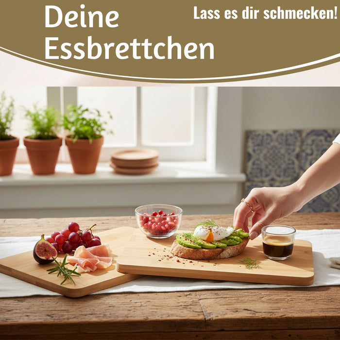 KI-generiertes Bild,3x Holz Frühstücksbrett Essbrettchen 22x14cm Set Bambus Küchenbrett Holzbrett