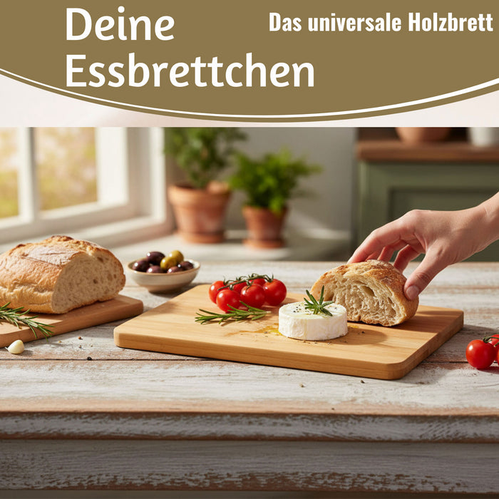 KI-generiertes Bild,3x Holz Frühstücksbrett Essbrettchen 22x14cm Set Bambus Küchenbrett Holzbrett
