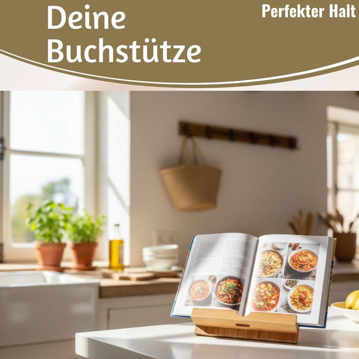 KI-generiertes Bild,Holz Kochbuchhalter Bambus 23x18cm Braun Tablett-Halterung für iPad´s