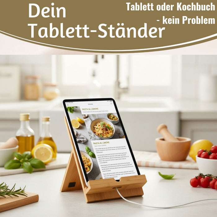 KI-generiertes Bild,Holz Kochbuchhalter Bambus 23x18cm Braun Tablett-Halterung für iPad´s