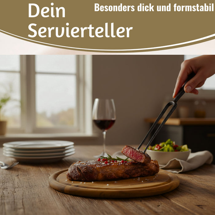 KI-generiertes Bild,Holz Fleischteller Servierteller 25cm Akazie Rund Schneidebrett Vesperbrett