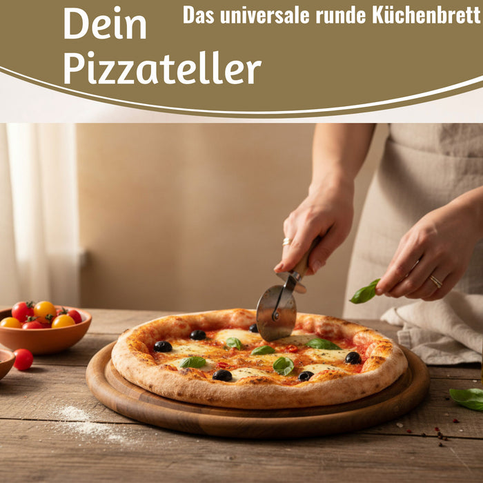 KI-generiertes Bild,Holz Fleischteller Servierteller 25cm Akazie Rund Schneidebrett Vesperbrett