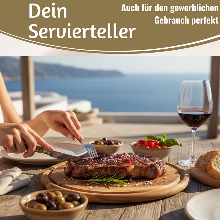 KI-generiertes Bild,Holz Fleischteller Servierteller 25cm Akazie Rund Schneidebrett Vesperbrett