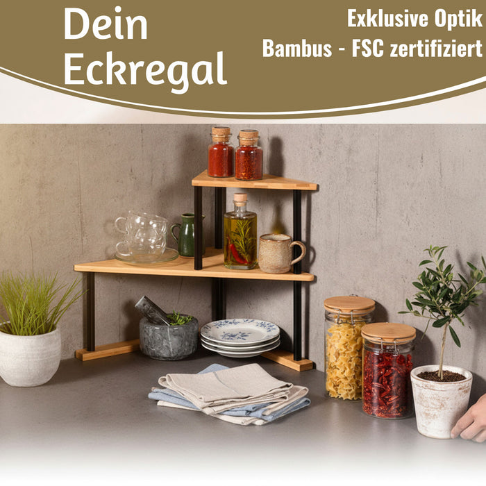 KI-generiertes Bild,Holz Küchenregal Eckregal 39x52cm Metall stehend Aufbewahrungsregal Gewürzregal