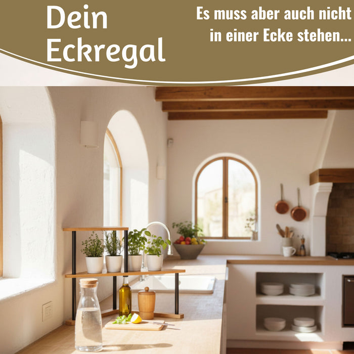 KI-generiertes Bild,Holz Küchenregal Eckregal 39x52cm Metall stehend Aufbewahrungsregal Gewürzregal