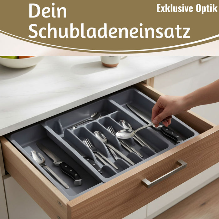 KI-generiertes Bild,Schubladeneinsatz Besteckkasten 29-50cm Grau ausziehbar Besteckbox Organizer