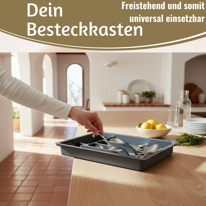 KI-generiertes Bild,Schubladeneinsatz Besteckkasten 29-50cm Grau ausziehbar Besteckbox Organizer