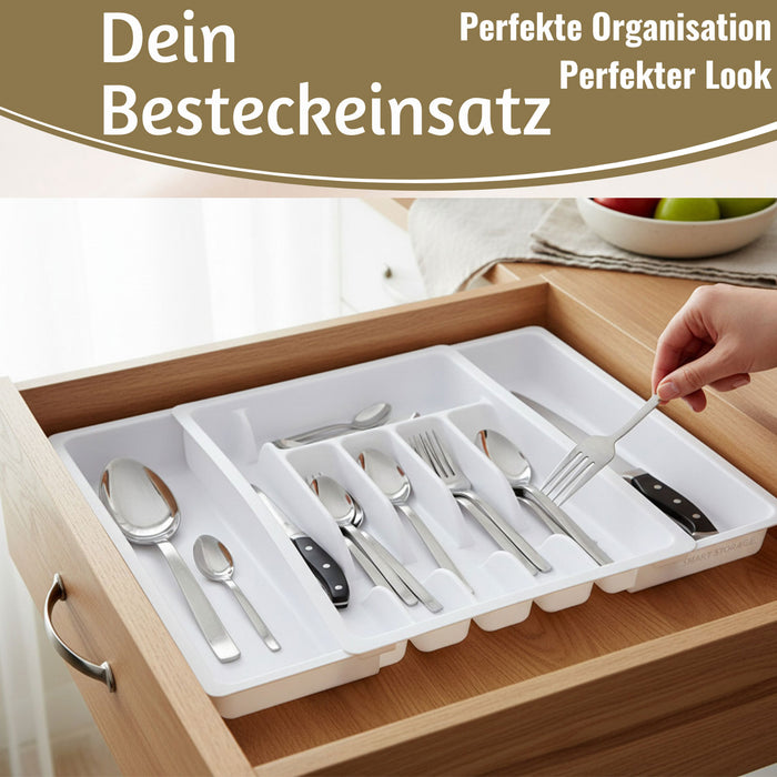 KI-generiertes Bild,Schubladeneinsatz Besteckkasten 29-50cm Weiß ausziehbar Besteckbox Organizer