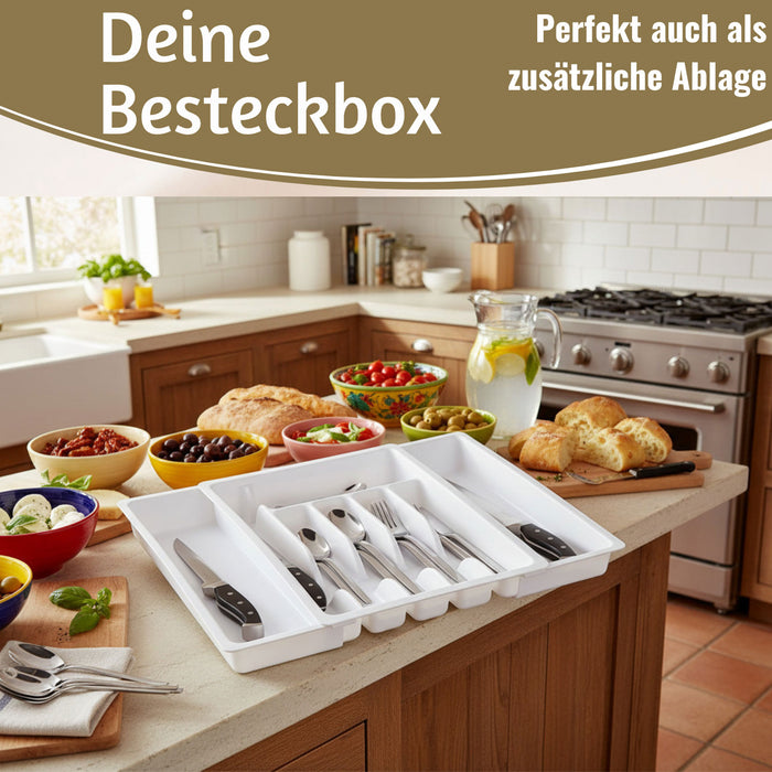 KI-generiertes Bild,Schubladeneinsatz Besteckkasten 29-50cm Weiß ausziehbar Besteckbox Organizer