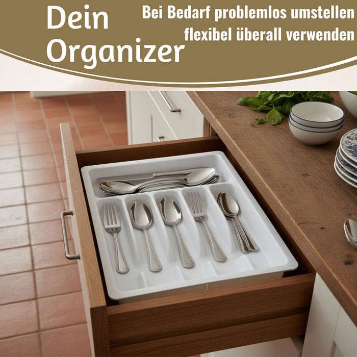 KI-generiertes Bild,Schubladeneinsatz Besteckkasten 29-50cm Weiß ausziehbar Besteckbox Organizer