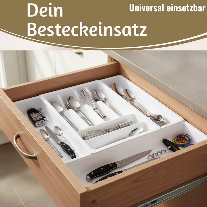 KI-generiertes Bild,Schubladeneinsatz Besteckkasten 29-50cm Weiß ausziehbar Besteckbox Organizer