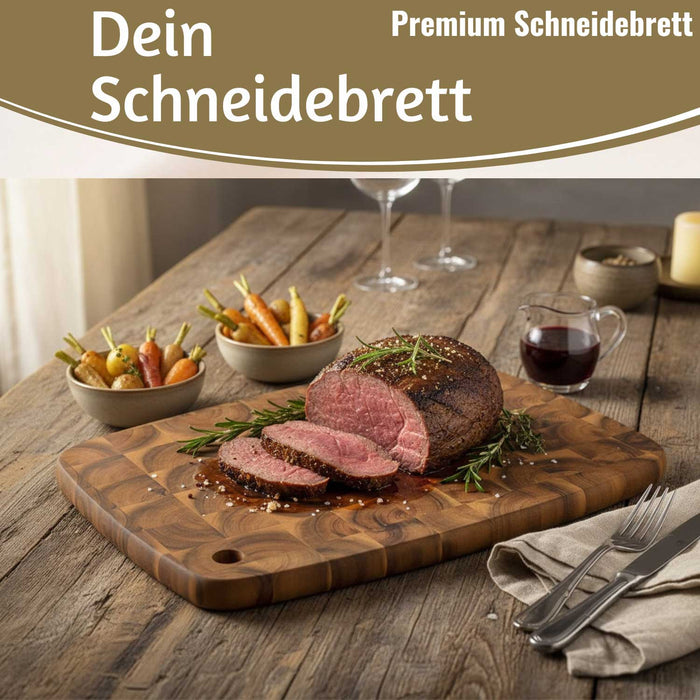 KI-generiertes Bild,Profi Holz Schneidebrett Stirnholz 32cm Akazie Küchenbrett Tranchierbrett