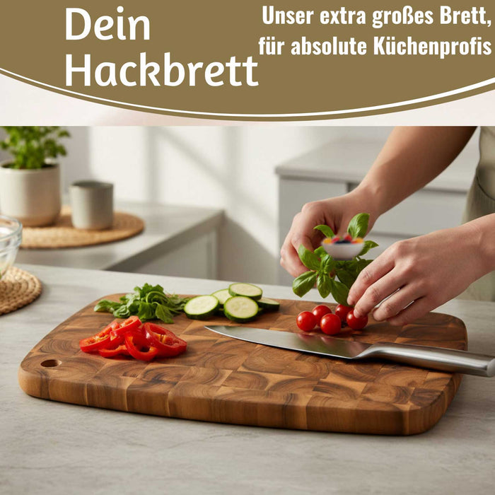 KI-generiertes Bild,Profi Holz Schneidebrett Stirnholz 32cm Akazie Küchenbrett Tranchierbrett