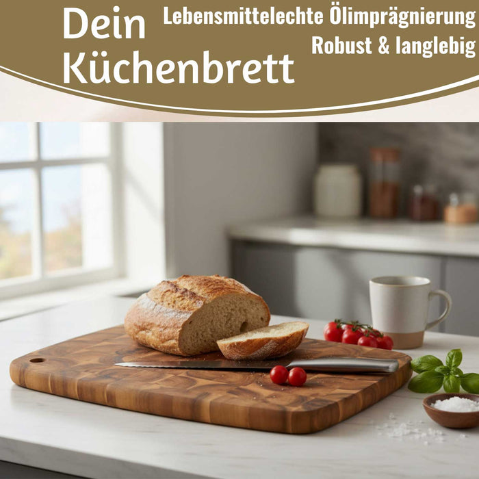 KI-generiertes Bild,Profi Holz Schneidebrett Stirnholz 32cm Akazie Küchenbrett Tranchierbrett