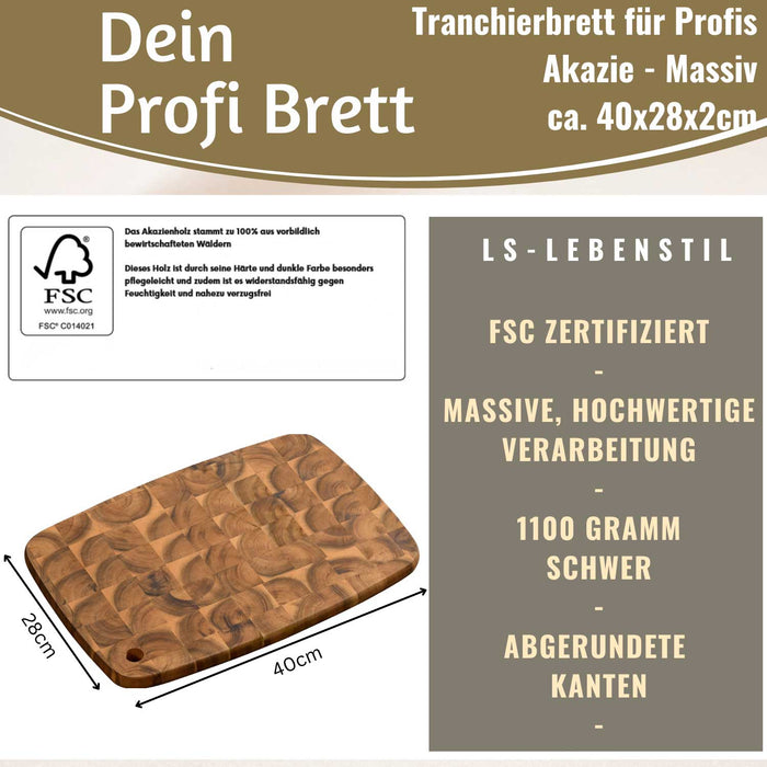 KI-generiertes Bild,Profi Holz Schneidebrett Stirnholz 40cm XL Akazie Küchenbrett Tranchierbrett