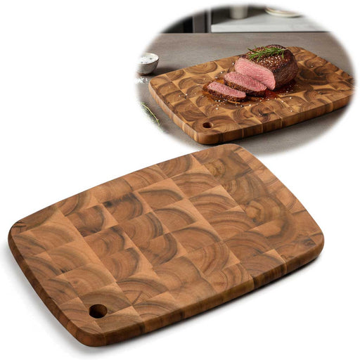 KI-generiertes Bild Profi Holz Schneidebrett Stirnholz 40cm XL Akazie Küchenbrett Tranchierbrett
