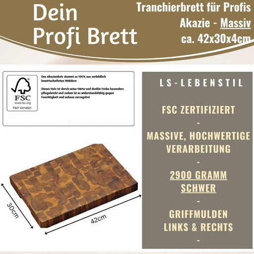 KI-generiertes Bild,Profi Holz Schneidebrett Stirnholz 42cm XL Akazie Küchenbrett Tranchierbrett