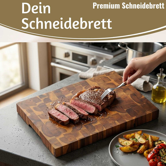 KI-generiertes Bild,Profi Holz Schneidebrett Stirnholz 42cm XL Akazie Küchenbrett Tranchierbrett