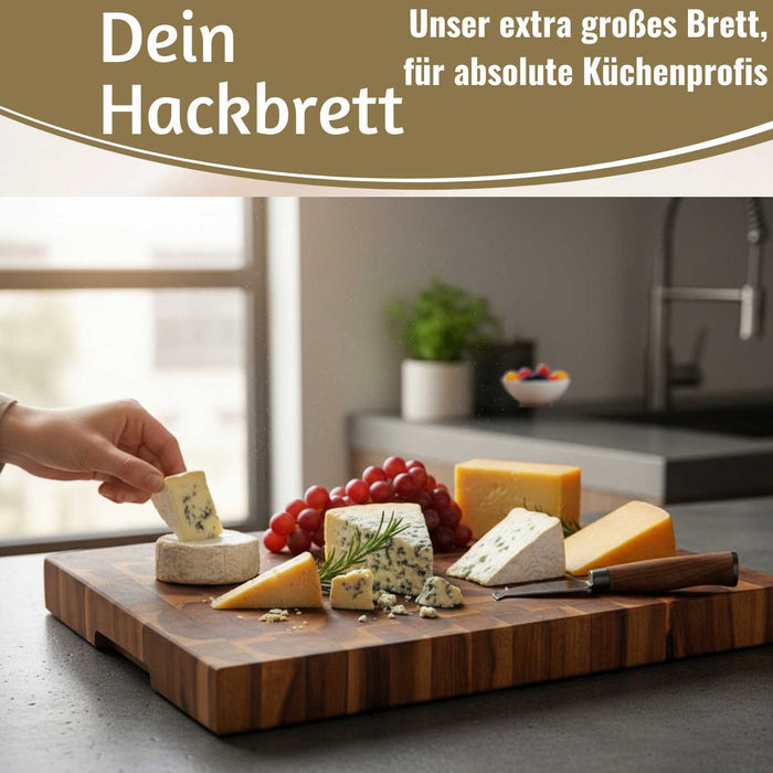 KI-generiertes Bild,Profi Holz Schneidebrett Stirnholz 42cm XL Akazie Küchenbrett Tranchierbrett