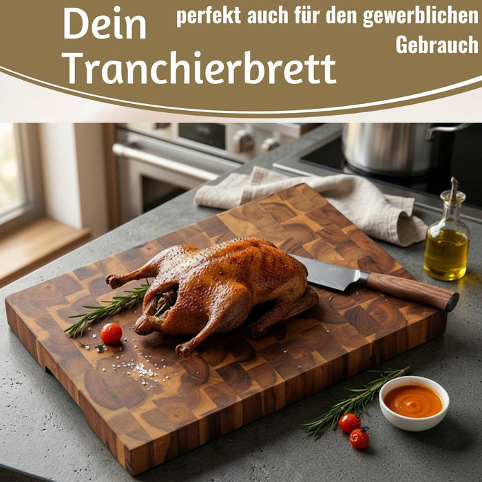 KI-generiertes Bild,Profi Holz Schneidebrett Stirnholz 42cm XL Akazie Küchenbrett Tranchierbrett