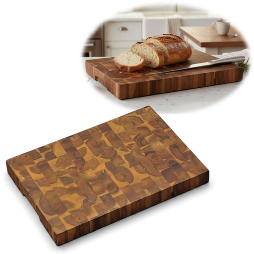 KI-generiertes Bild Profi Holz Schneidebrett Stirnholz 42cm XL Akazie Küchenbrett Tranchierbrett