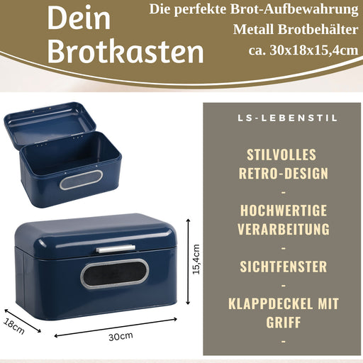 KI-generiertes Bild,Vintage Brotkasten Blau 30cm Metall mit Deckel Retro Brotbox Aufbewahrungskorb