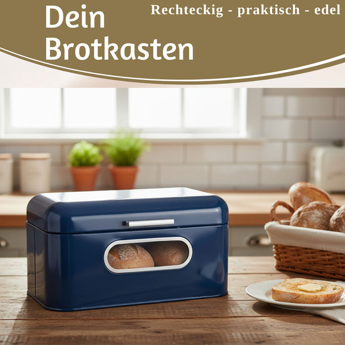 KI-generiertes Bild,Vintage Brotkasten Blau 30cm Metall mit Deckel Retro Brotbox Aufbewahrungskorb