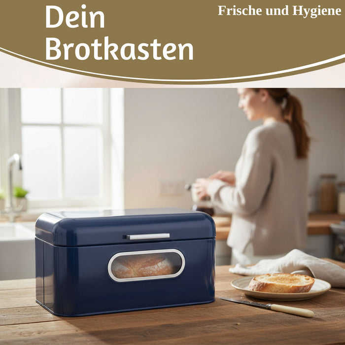 KI-generiertes Bild,Vintage Brotkasten Blau 30cm Metall mit Deckel Retro Brotbox Aufbewahrungskorb