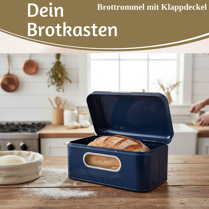 KI-generiertes Bild,Vintage Brotkasten Blau 30cm Metall mit Deckel Retro Brotbox Aufbewahrungskorb
