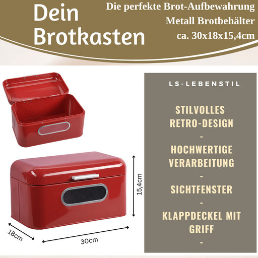 KI-generiertes Bild,Vintage Brotkasten Rot 30cm Metall mit Deckel Retro Brotbox Aufbewahrungskorb