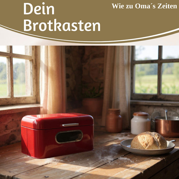 KI-generiertes Bild,Vintage Brotkasten Rot 30cm Metall mit Deckel Retro Brotbox Aufbewahrungskorb