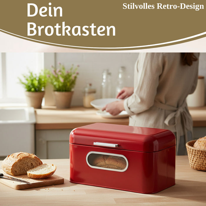 KI-generiertes Bild,Vintage Brotkasten Rot 30cm Metall mit Deckel Retro Brotbox Aufbewahrungskorb