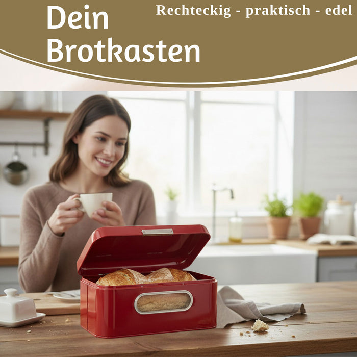 KI-generiertes Bild,Vintage Brotkasten Rot 30cm Metall mit Deckel Retro Brotbox Aufbewahrungskorb