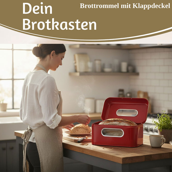 KI-generiertes Bild,Vintage Brotkasten Rot 30cm Metall mit Deckel Retro Brotbox Aufbewahrungskorb