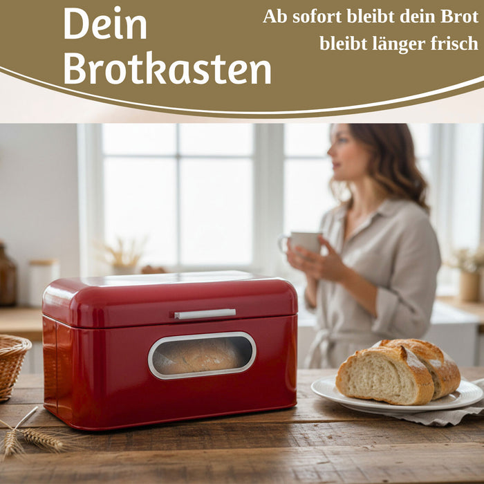 KI-generiertes Bild,Vintage Brotkasten Rot 30cm Metall mit Deckel Retro Brotbox Aufbewahrungskorb