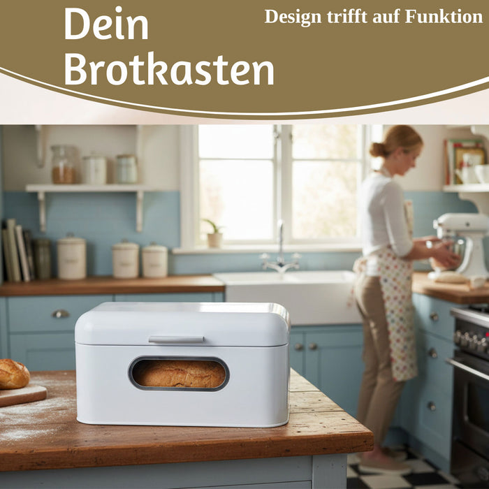KI-generiertes Bild,Vintage Brotkasten Weiß 30cm Metall mit Deckel Retro Brotbox Aufbewahrungskorb