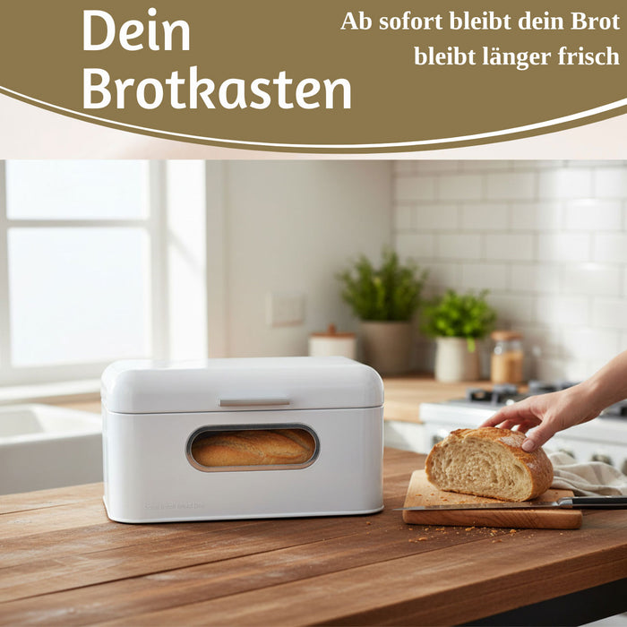 KI-generiertes Bild,Vintage Brotkasten Weiß 30cm Metall mit Deckel Retro Brotbox Aufbewahrungskorb