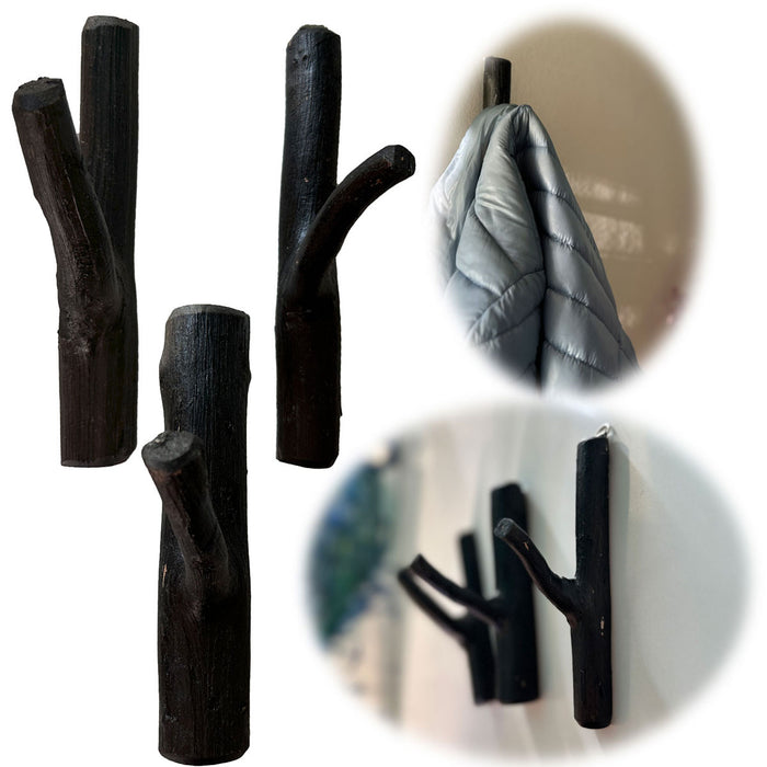 KI-generiertes Bild Vintage Holz Garderobenhaken Ast Schwarz 3´er Set Teak Kleiderhaken Wandhaken