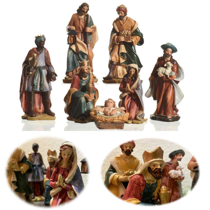 KI-generiertes Bild XL Krippenfiguren Set 7 Figuren 15cm Traditionell Handbemalt Krippe Krippenset