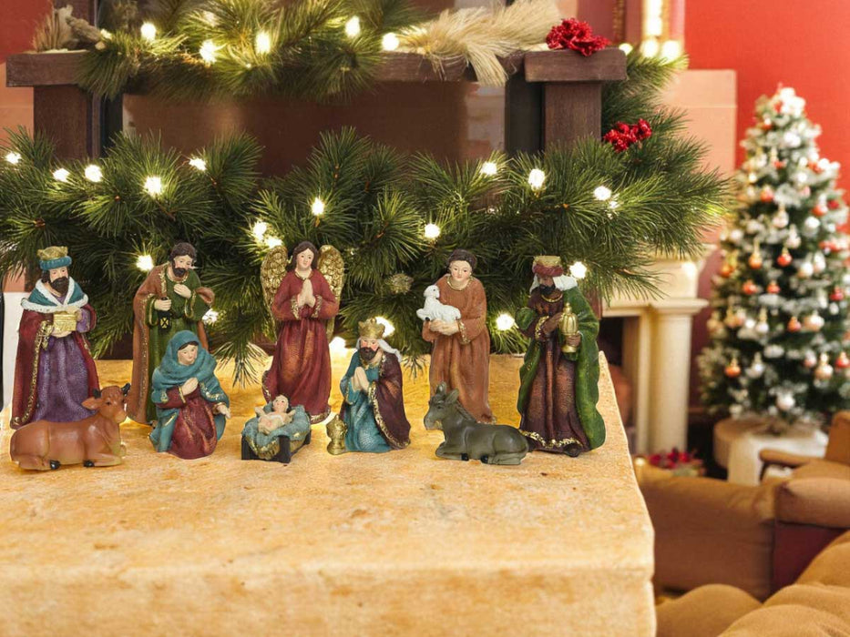 KI-generiertes Bild,Krippenfiguren Set 10 Figuren 13cm Traditionell Handbemalt Krippe Krippenset Xmas