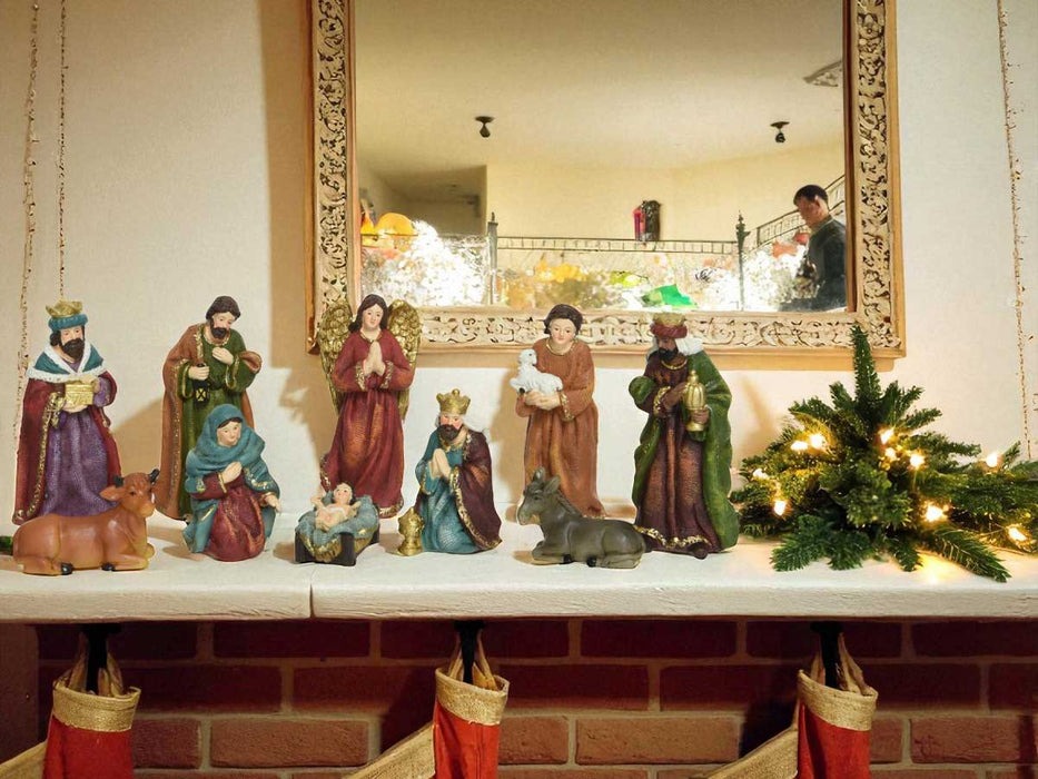 KI-generiertes Bild,Krippenfiguren Set 10 Figuren 13cm Traditionell Handbemalt Krippe Krippenset Xmas