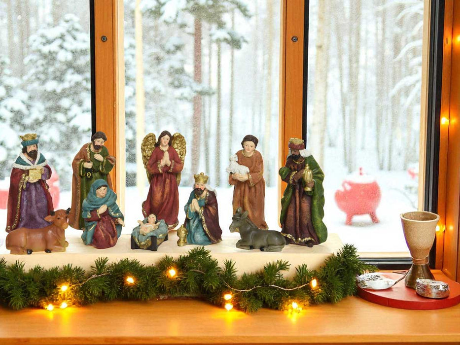 KI-generiertes Bild,Krippenfiguren Set 10 Figuren 13cm Traditionell Handbemalt Krippe Krippenset Xmas