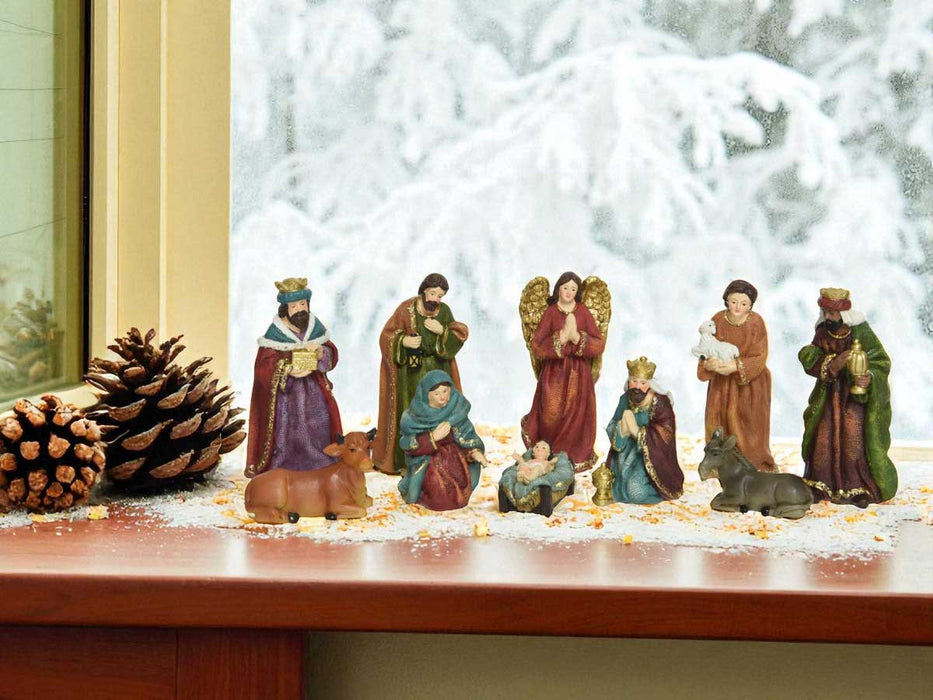 KI-generiertes Bild,Krippenfiguren Set 10 Figuren 13cm Traditionell Handbemalt Krippe Krippenset Xmas
