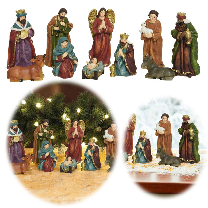 KI-generiertes Bild Krippenfiguren Set 10 Figuren 13cm Traditionell Handbemalt Krippe Krippenset Xmas