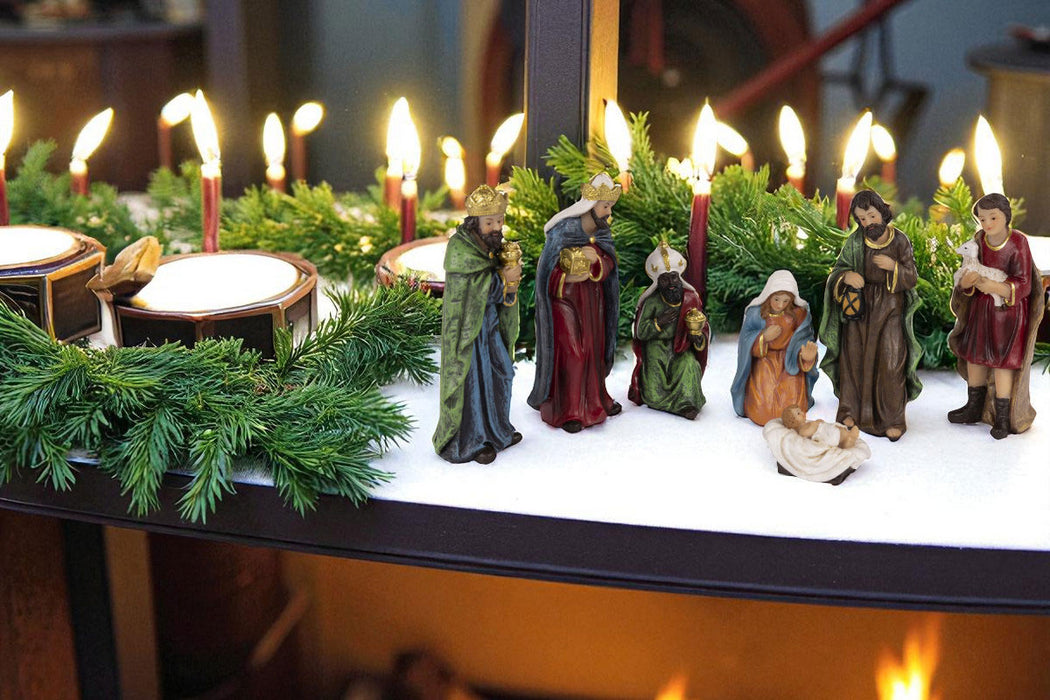 KI-generiertes Bild,Krippenfiguren Set 7 Figuren 12cm Traditionell Handbemalt Krippe Krippenset Xmas
