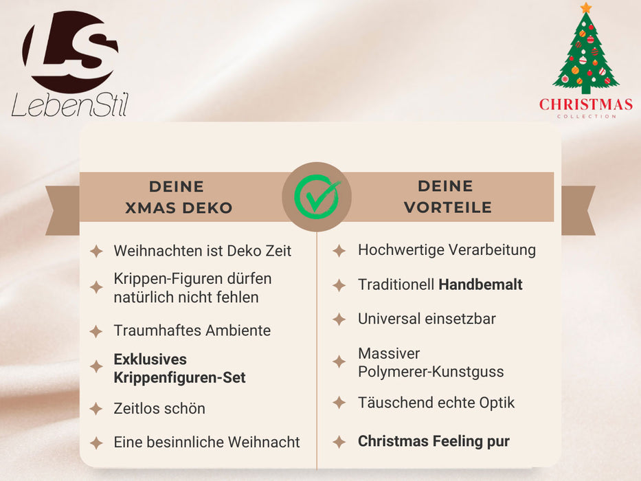 KI-generiertes Bild,Krippenfiguren Set 10 Figuren 13cm Traditionell Handbemalt Krippe Krippenset Xmas