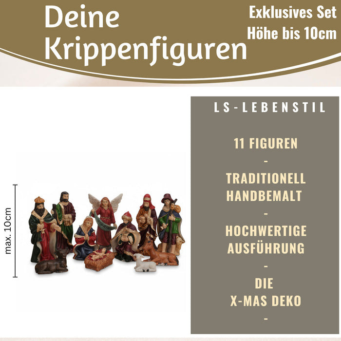 KI-generiertes Bild,Krippenfiguren Set 11 Figuren 10cm Traditionell Handbemalt Krippe Krippenset Xmas