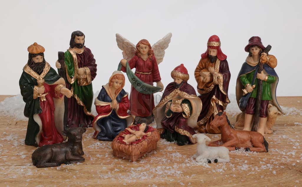 KI-generiertes Bild,Krippenfiguren Set 11 Figuren 10cm Traditionell Handbemalt Krippe Krippenset Xmas